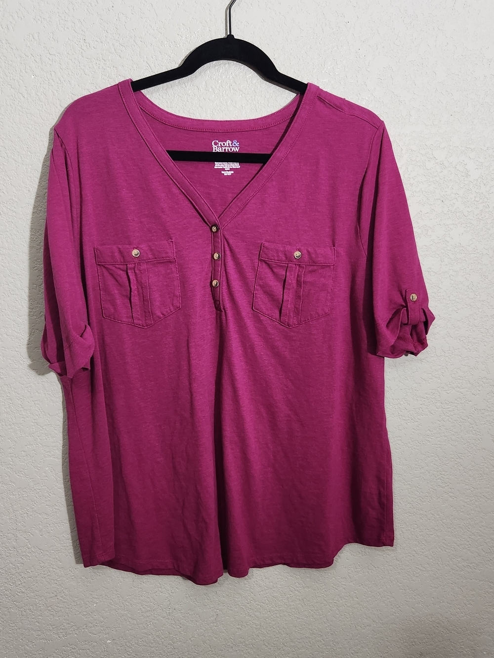 Croft & Barrow Magenta Henley Pocket Top